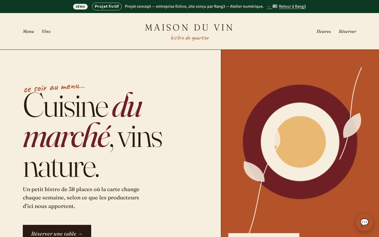 Aperçu de création de site web pour restaurant et commerce de quartier — concept bistro Maison du vin